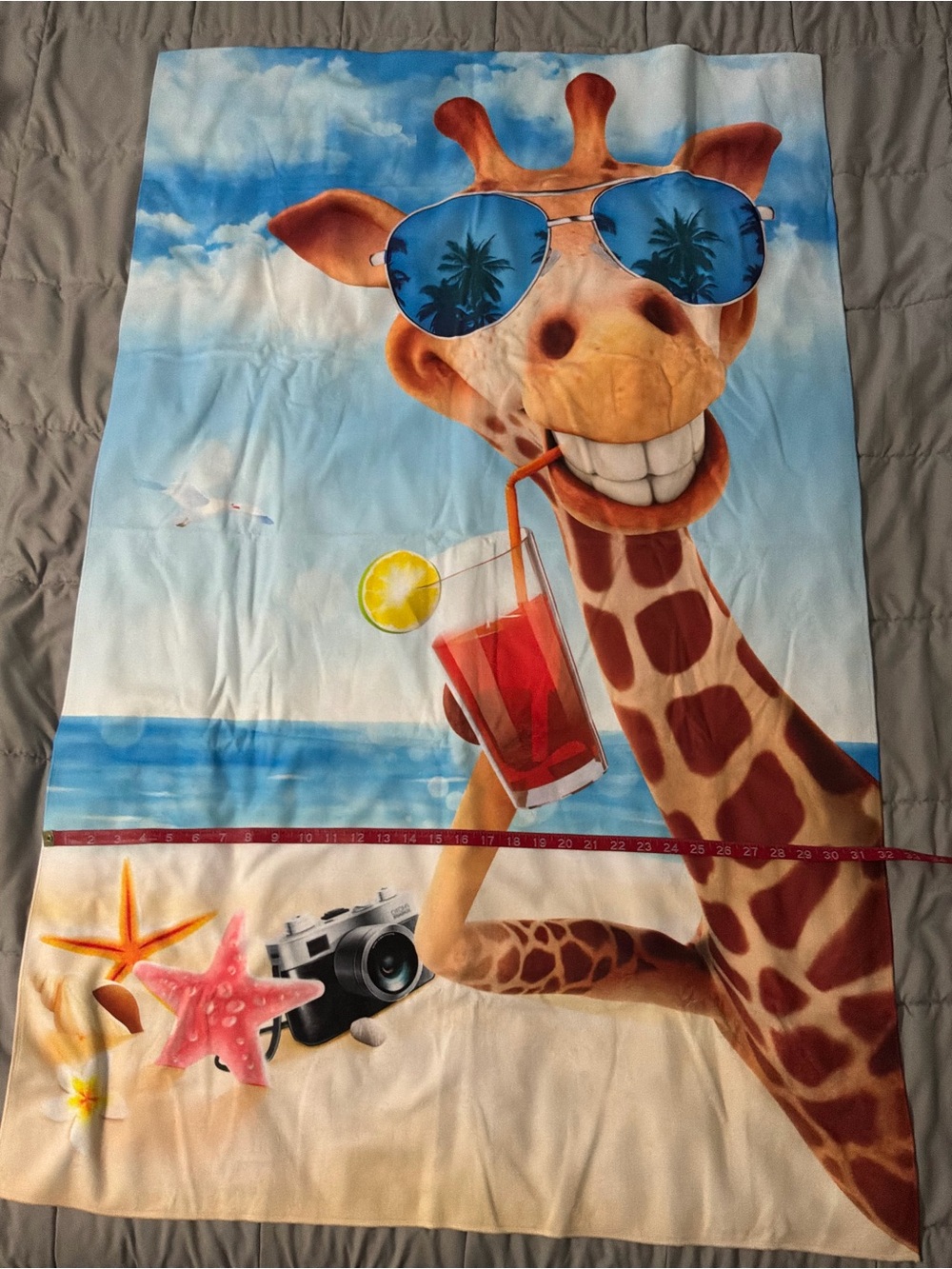 Giraffe Wearing Sunglasses & Drinking Novelty Goofy Microfiber Beach Towel - Picture 4 of 5